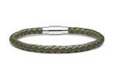 Green Leather Bracelet with Steel Clasp- Large 9 Inches
